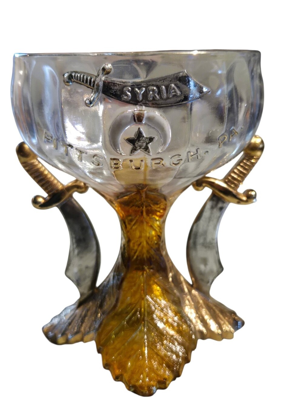 antique 1909 Shriners Masonic convention souvenir goblet  Westmoreland Glass